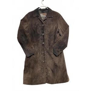 Vintage Y2K Danier Women's Brown Suede Embroidered Stylish Long Coat Size Large